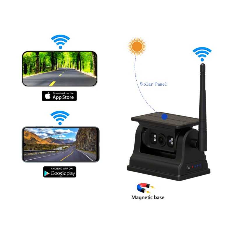 Camera quan sát phía sau không dây WiFi 1080P cho Android iOS có sạc năng lượng mặt trời và gắn từ tính