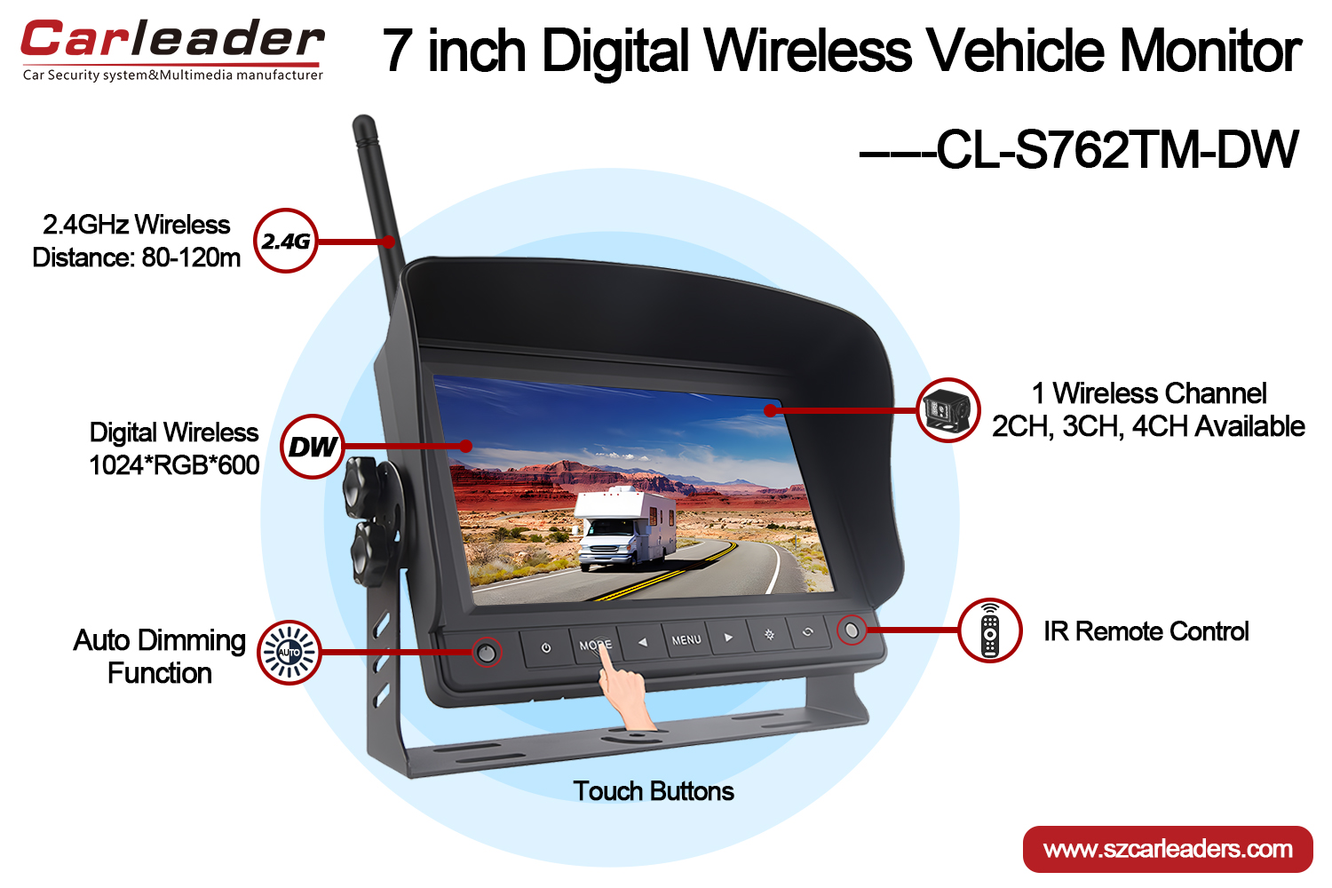 Màn hình ô tô không dây kỹ thuật số 7 inch