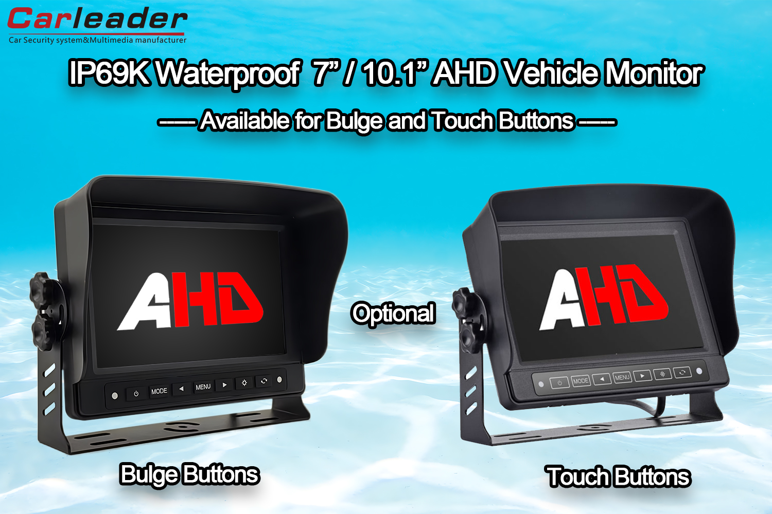 Màn hình đảo ngược AHD chống nước Carleader 7 / 10,1 inch ---- Sự khác biệt giữa nút lồi và nút cảm ứng