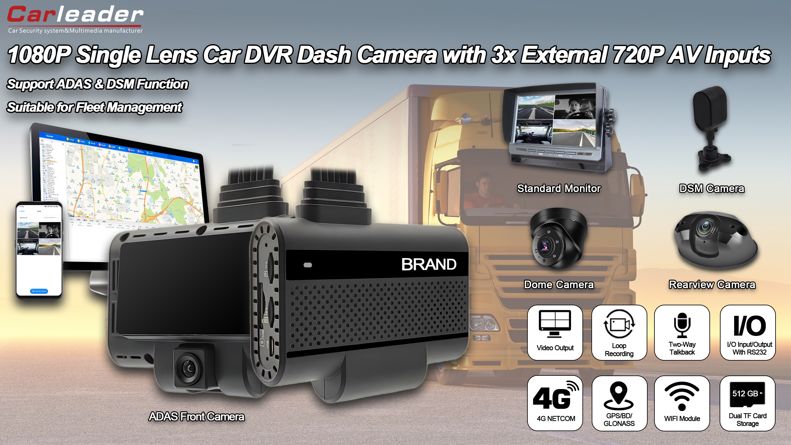 Carleader 4CH DVR AI Dash System để quản lý đội tàu