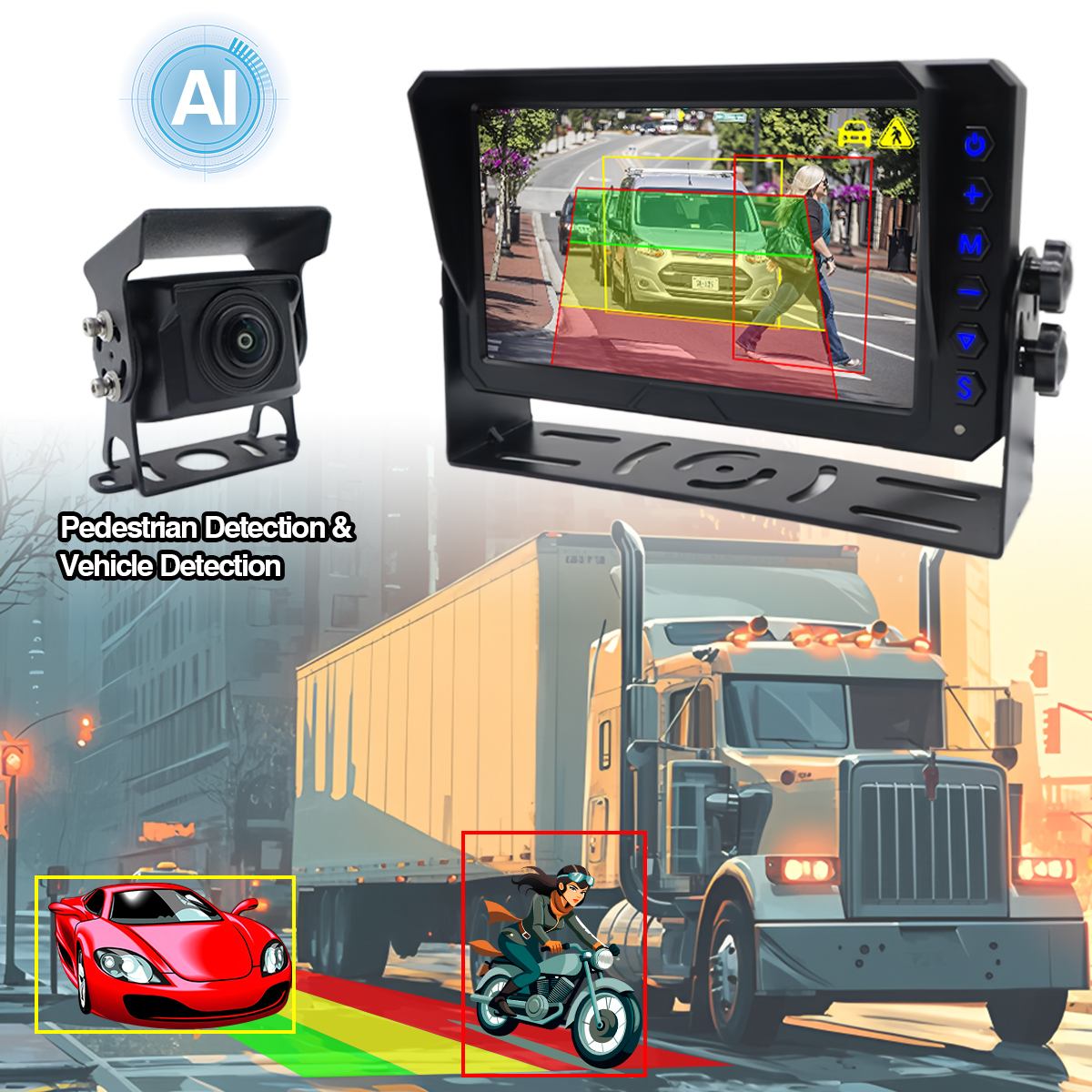 Hệ thống giám sát phát hiện điểm mù Carleader 7 inch AI BSD Hỗ trợ hiệu chỉnh AI